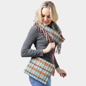 Turquoise Plaid Check Crossbody / Clutch Bag